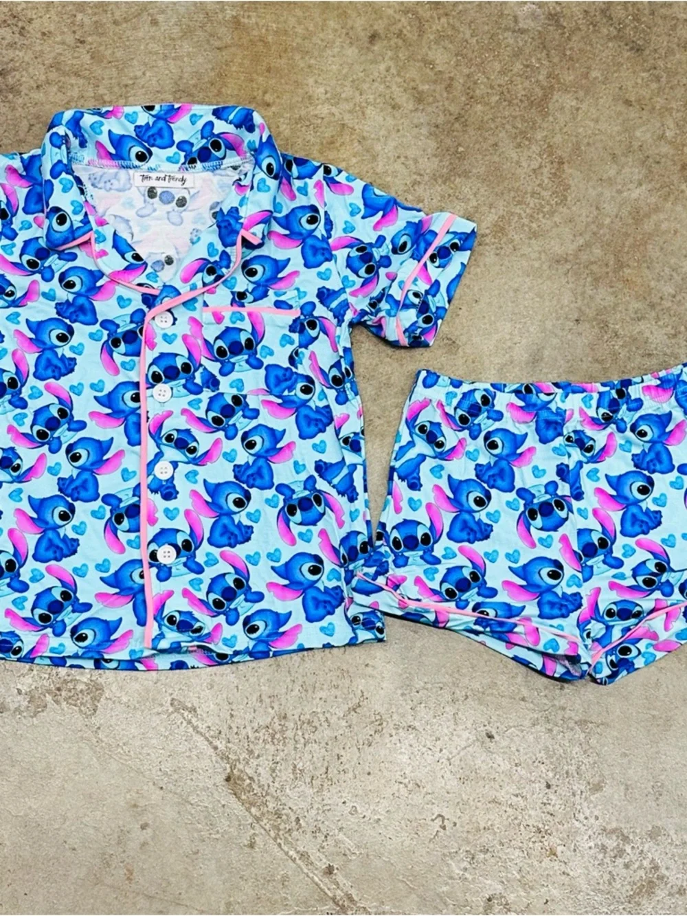 Kids Blue Stitch Print Pajama Set - Bamboo